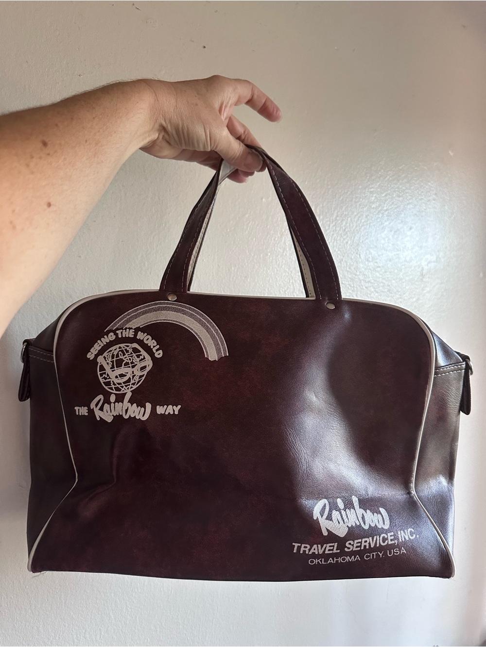 Rare Vintage Rainbow Travel Service Brown Weekender Tote EUC